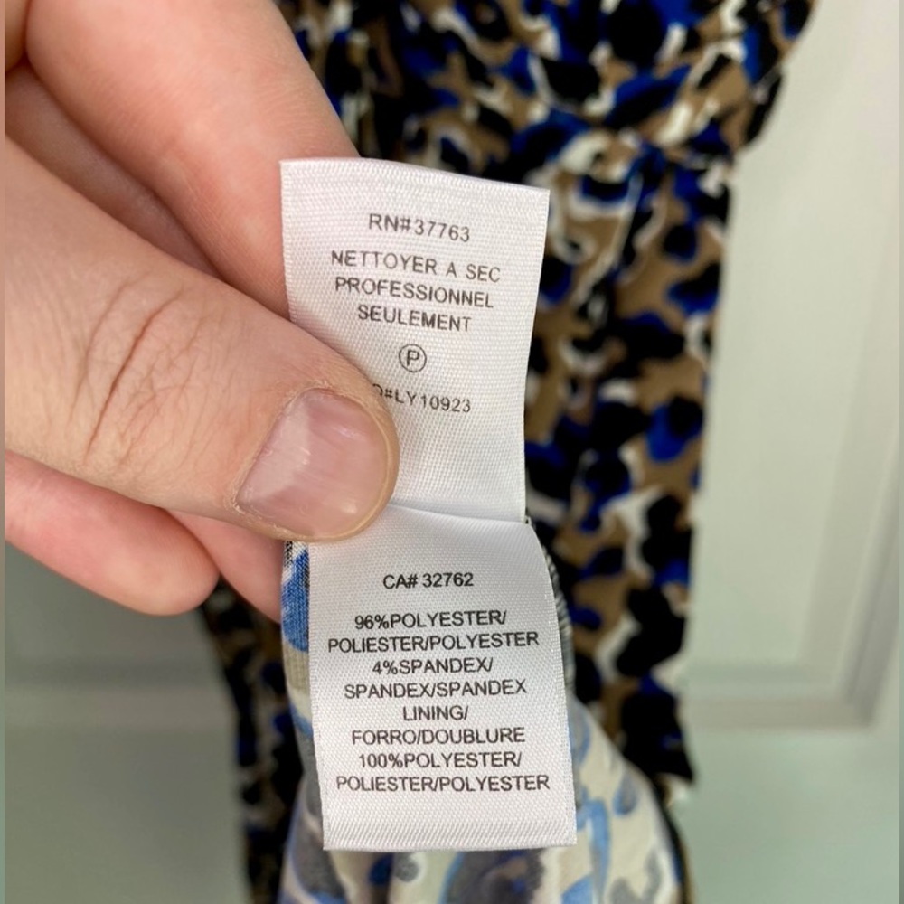 Laundry by Shelli Segal Short Sleeve V-Neck Print Dress Tan/Black/Blue Size 10 - Picture 6 of 6